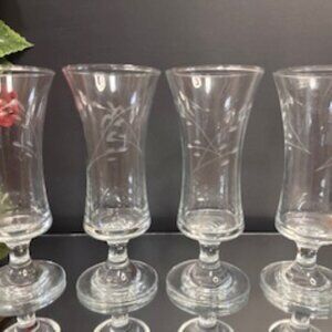 Set‎ of 4 Vintage Floral Etched Stemmed Glasses Elegant 4 oz Cocktail or Dessert